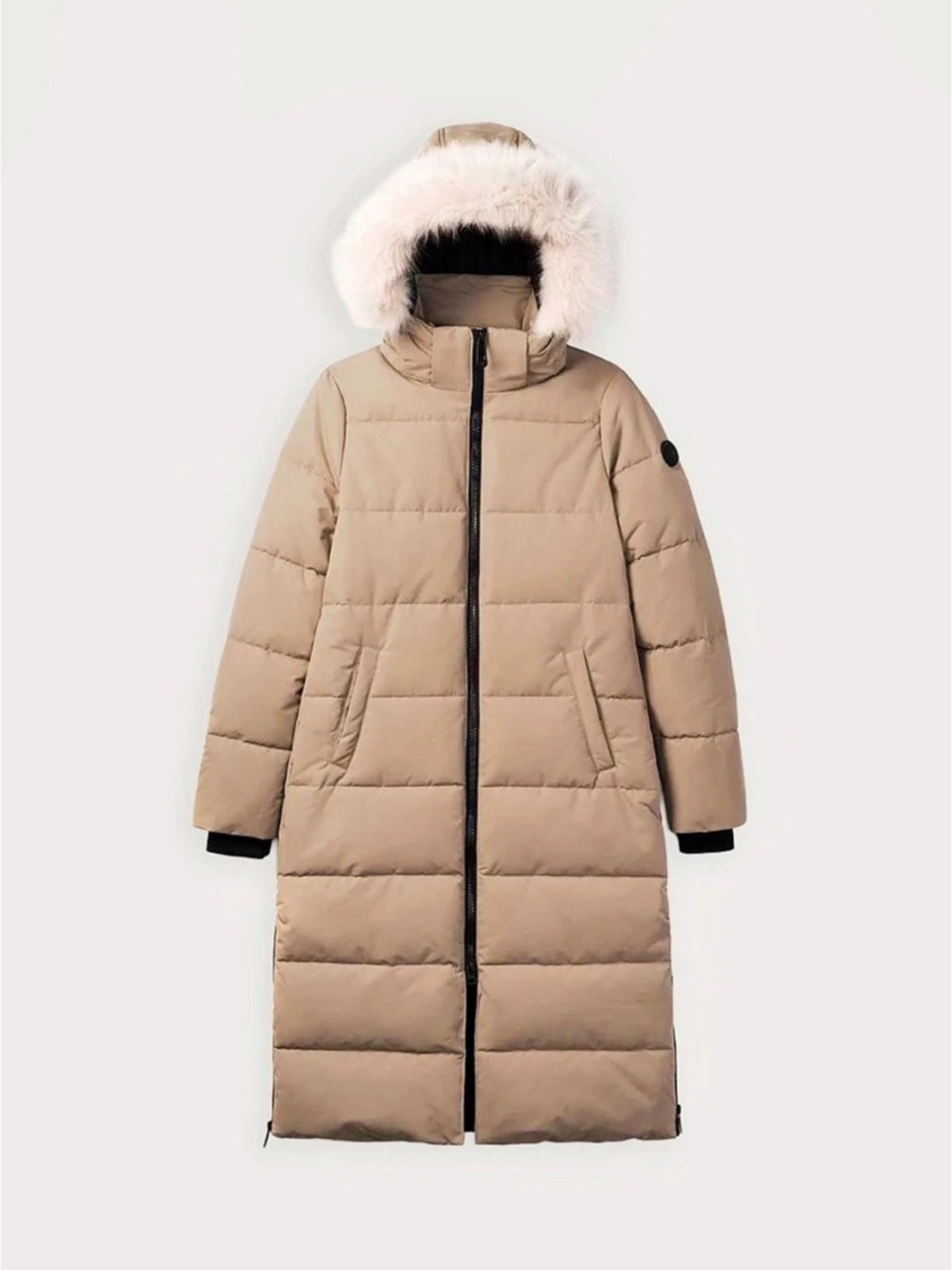 NOIZE Women's Long Puffer Coat in Taupe Size Medium